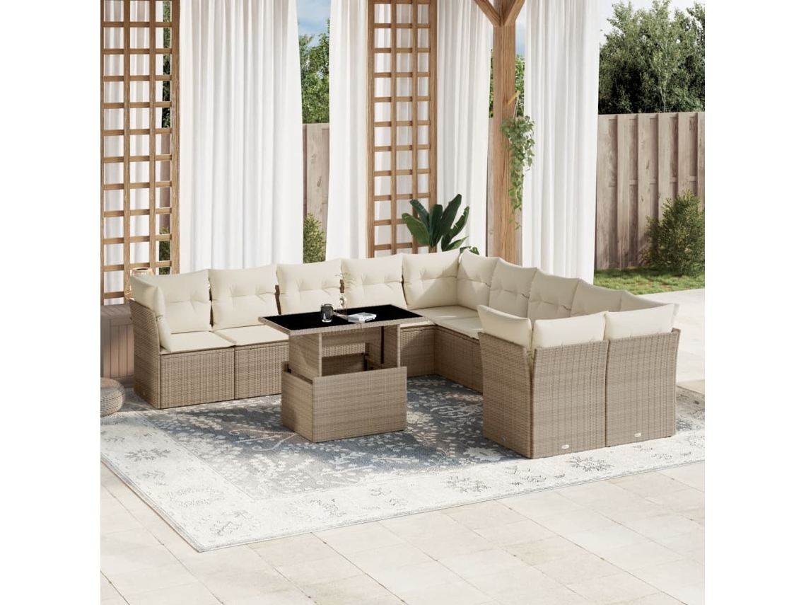 Conjunto de sofá de jardín de 11 piezas con cojines de mimbre beige DKD Home Decor