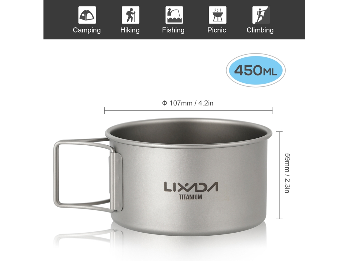 Vaso Lixada De Titanio Con Asas Plegables, Recipiente Para Acampar, Hacer Senderismo, Excursionismo Y Uso Al Aire Libre.