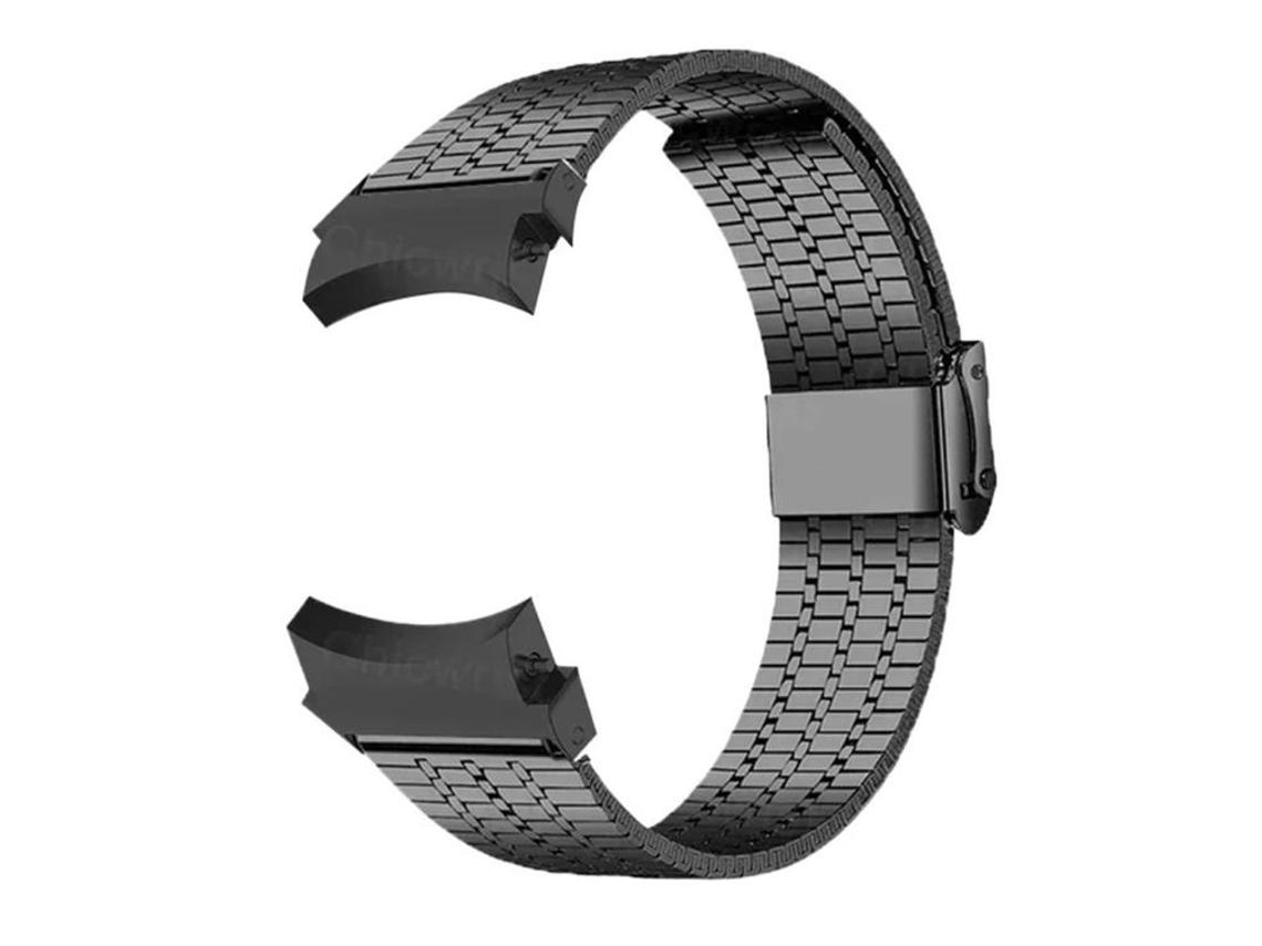 Bracelete Para Samsung Galaxy Watch 7/6/5/4 - Aço Inoxidável - Fivela Sete Contas - Preta