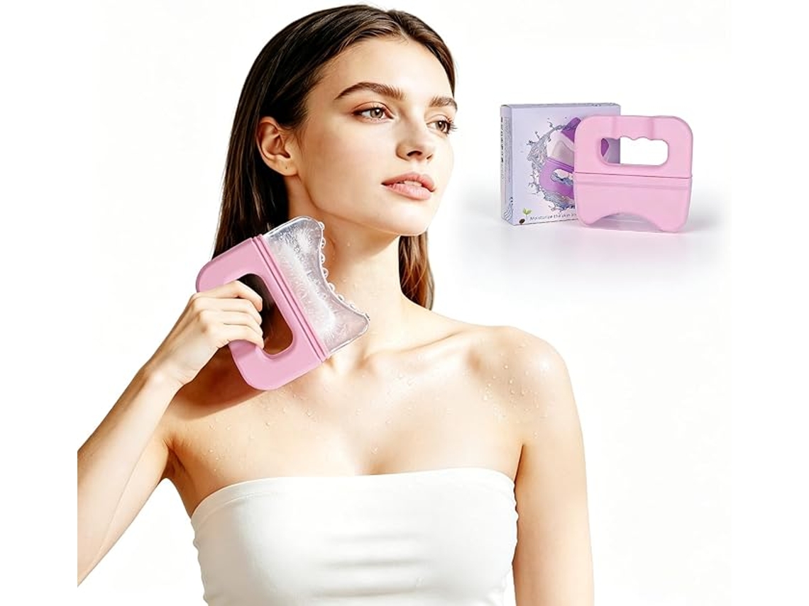 Masajeador De Rodillo De Hielo De Mano, Adecuado Para Rostro, Ojos Y Cuello, Hecho De Silicona Extragrande De Color Rosa. Siurn