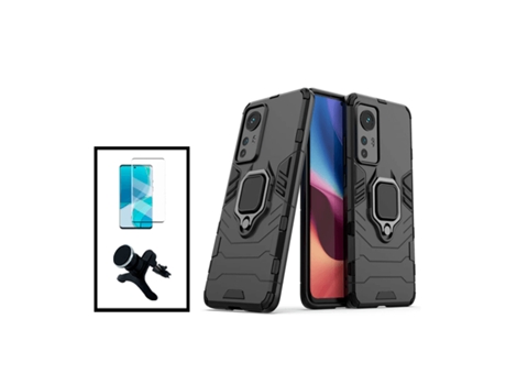 Kit De Película De Vidrio Templado Curvo Cubierta 3X1 Defensor Militar Soporte Magnético De Coche Reforzado Para Xiaomi 12X - Negro PHONECARE