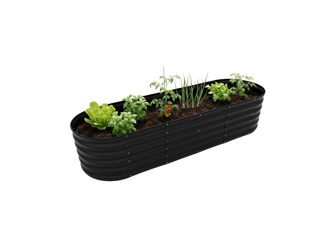 Canteiro Elevado Relaxdays, Metal Galvanizado, Para Flores, Plantas E Legumes, 45x200x60 Cm, Canteiro Meia-lua, Preto