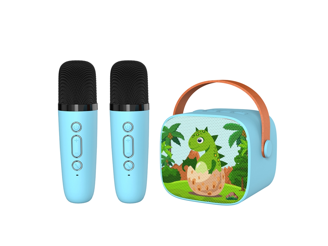 Mini máquina de karaoke para niños con altavoz portátil y micrófono inalámbrico Mdug (modelo 4 azul con micrófono dual)