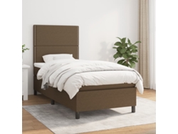Cama Box Spring Con Colchón Tela Marrón Oscuro 90x190 Cm
