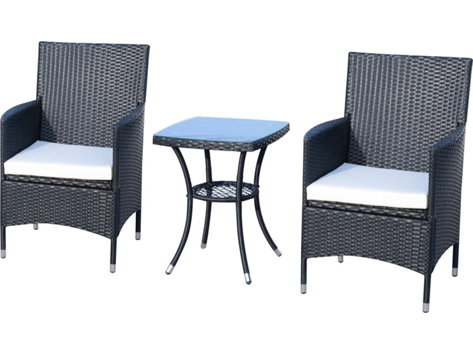 Outsunny Conjunto De muebles para formado por 1 mesa y 2 sillones cojines estructura metal negro 60x585x895 863027bk