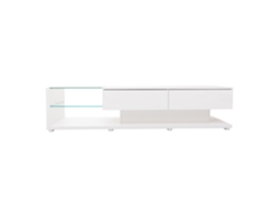 Mueble de TV de 170 cm con pantalla LED y cristal, 2 cajones, blanco Mobrio