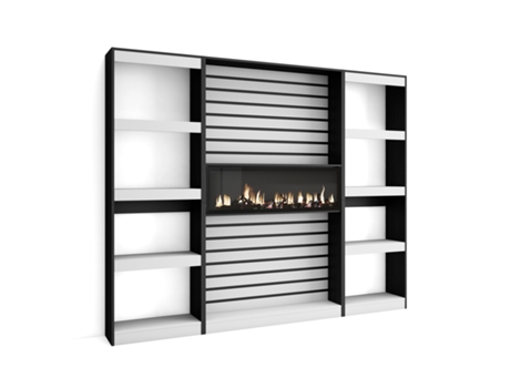 Librería estantería 230x186x25cm Salón Comedor Oficina Chimenea eléctrica Blanco y negro