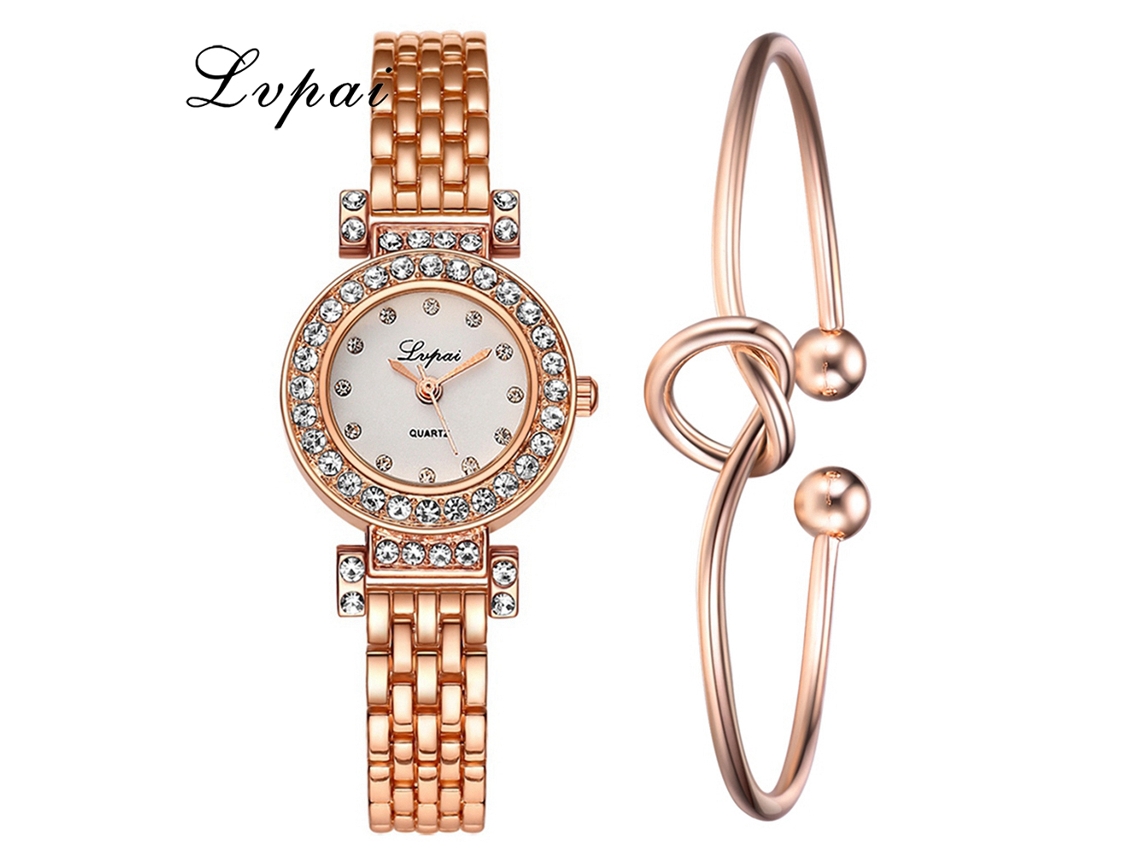 Reloj De Cuarzo Para Mujer Con Brazalete De Aleación Y Diamantes De Imitación, Estilo Moderno (oro Rosa Y Blanco).