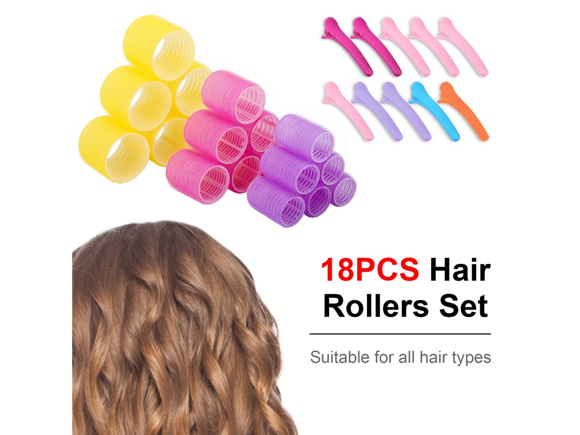 Conjunto De Rodillos Para Pelo Sin Calor Autoadesivos Con Pinzas Herramienta Diy Para Rizar El Pelo