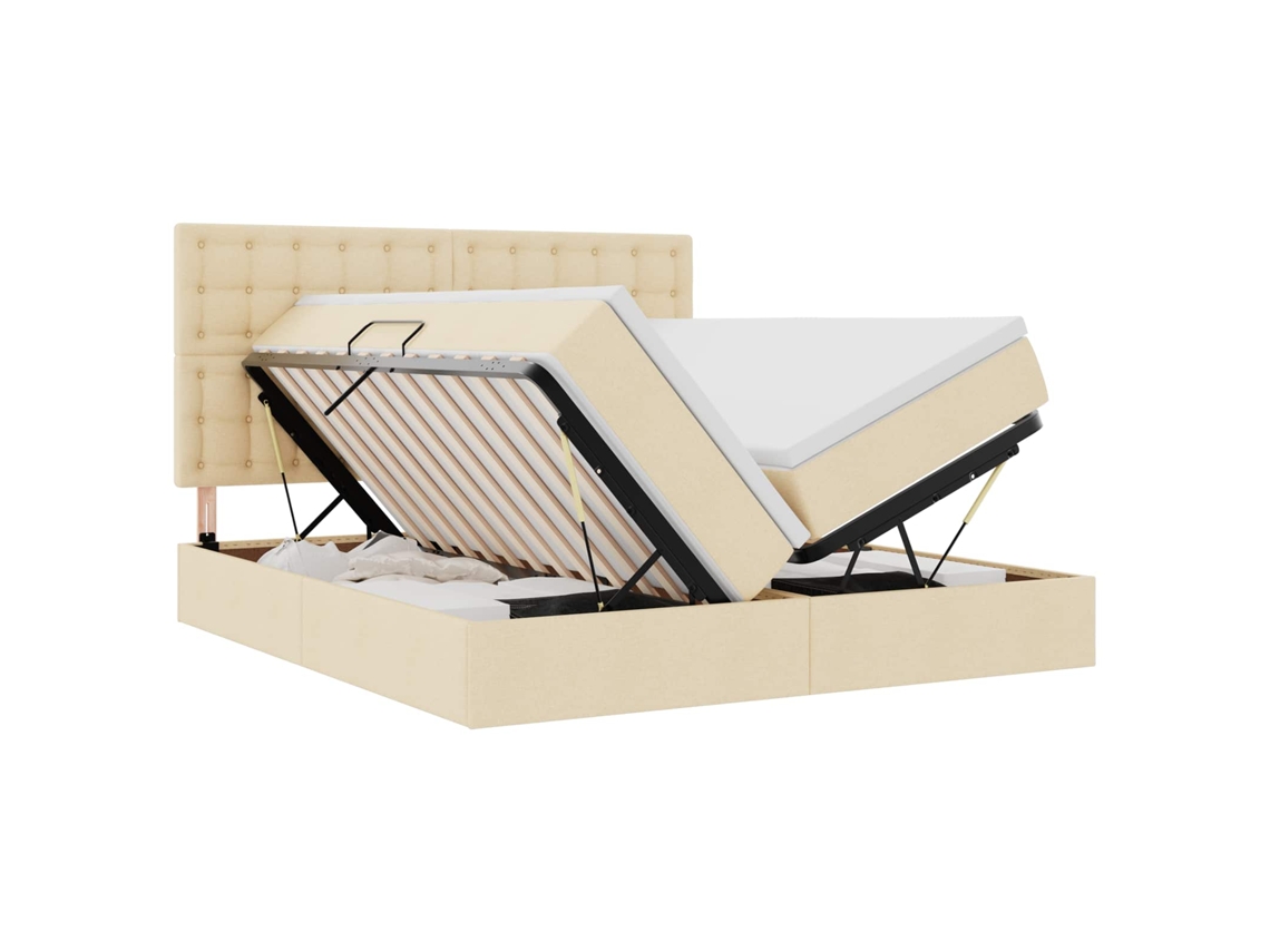 Maison Exclusive - Cama De Almacenamiento Led Con Colchón Crema 200 X 200 Cm Tela
