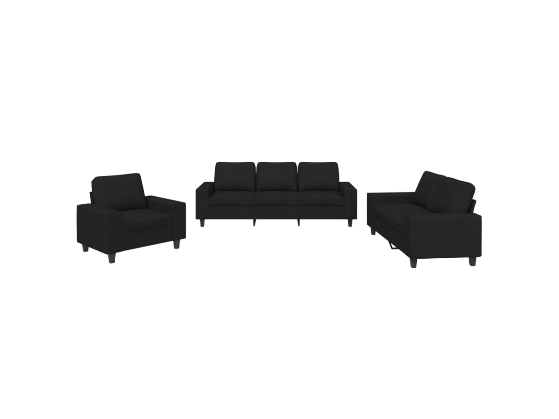 Conjunto 3 de sofás VIDAXL tela negro