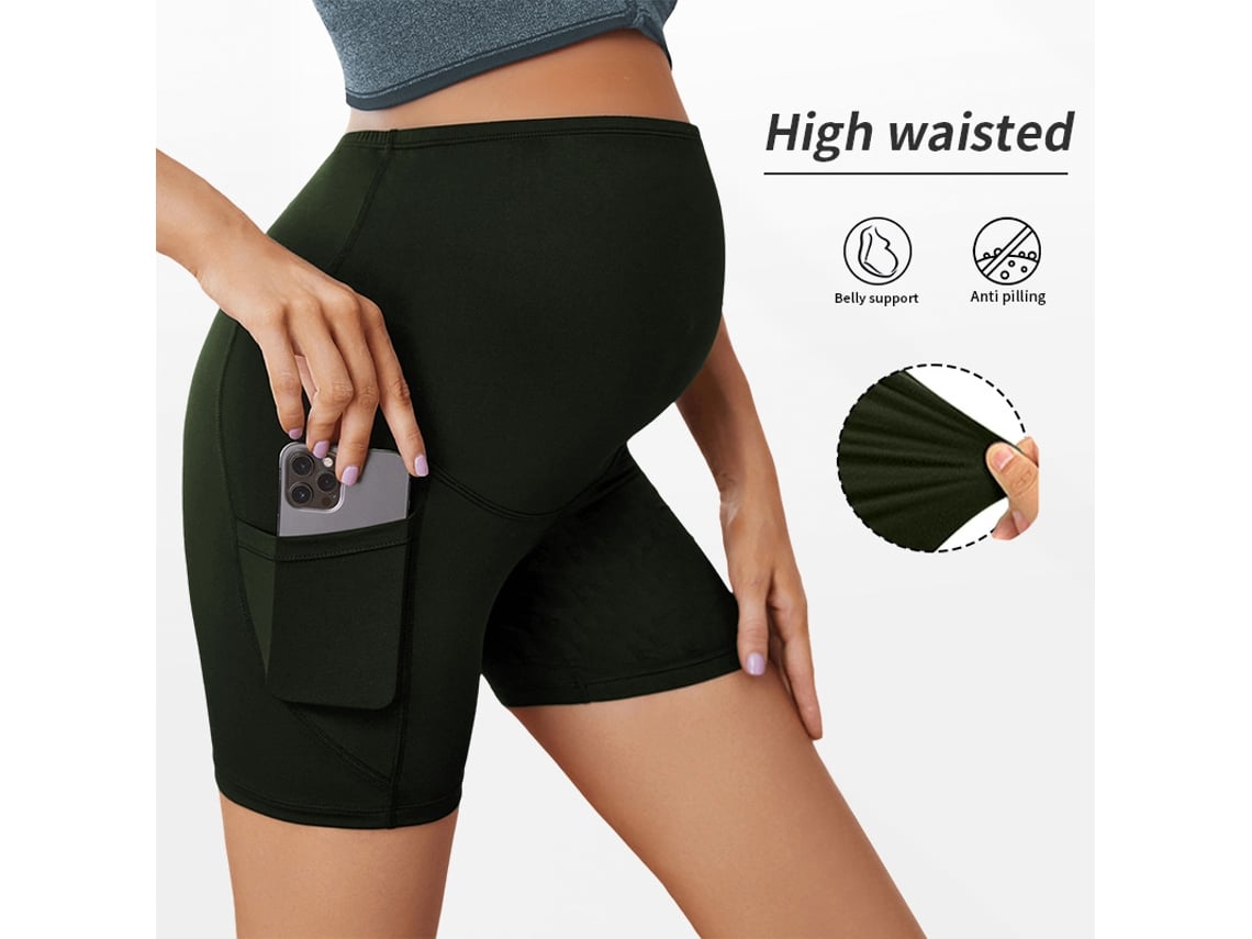 Calça De Ioga Para Gestantes, Com Bolsos Laterais, Cintura Alta E Modelagem Que Levanta O Quadril - Tamanho L Verde Siurn