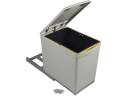 EMUCA Cubo de Basura Reciclable de Fijación en el Fondo y Extracción Manual en el Mueble de la Cocina 1 X 16 Litros y Tapa Automática - Plástico - Gris