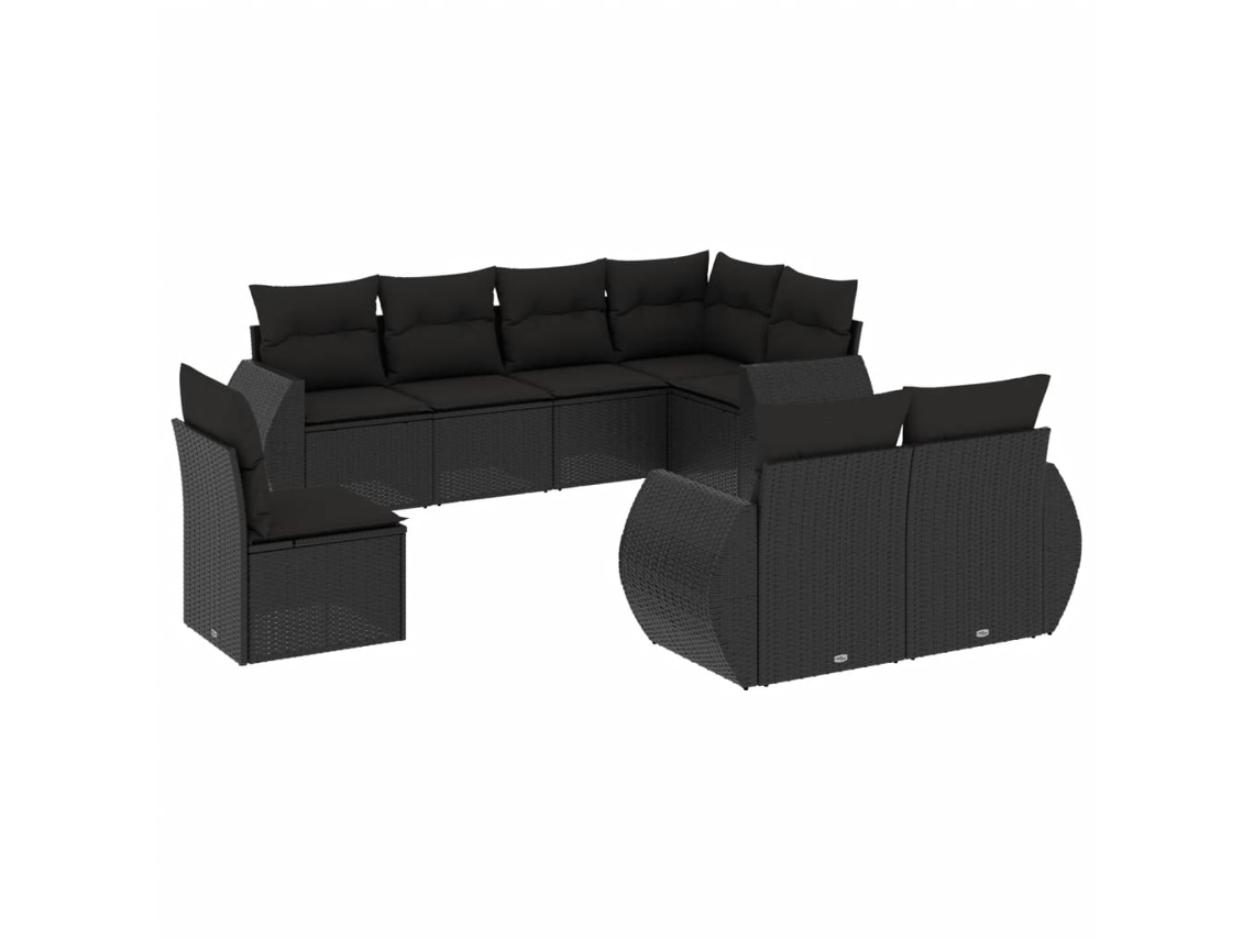Conjunto de 8 sofás de jardín con cojines en mimbre negro, EXCLUSIVA MAISON