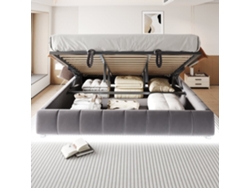 Cama Individual 180x200 Cm - Sin Cabecera, Con Tira De Luz Led, Marco Flotante Hidráulico Con Almacenamiento - Gris