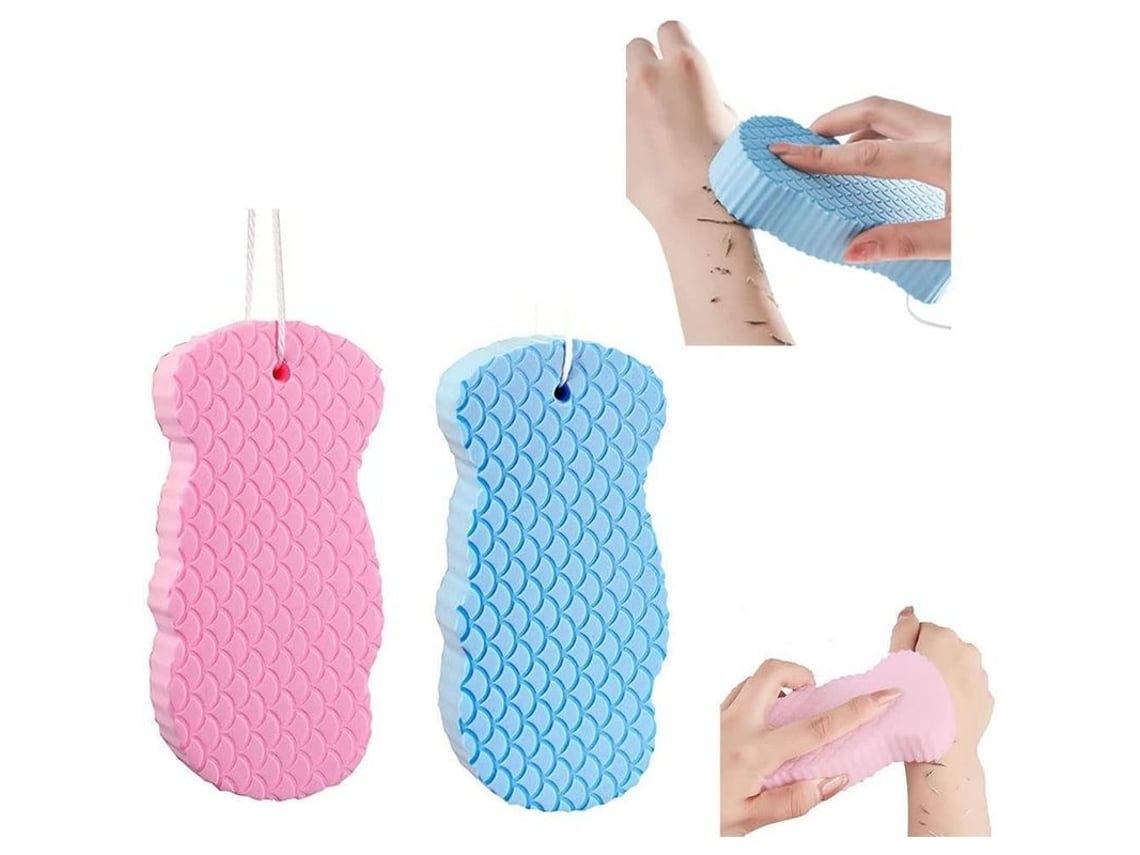 Esponja Exfoliante Para El Baño, 2 Esponjas Para Piel Muerta, Ultrasuave, Reutilizable (rosa + Azul)