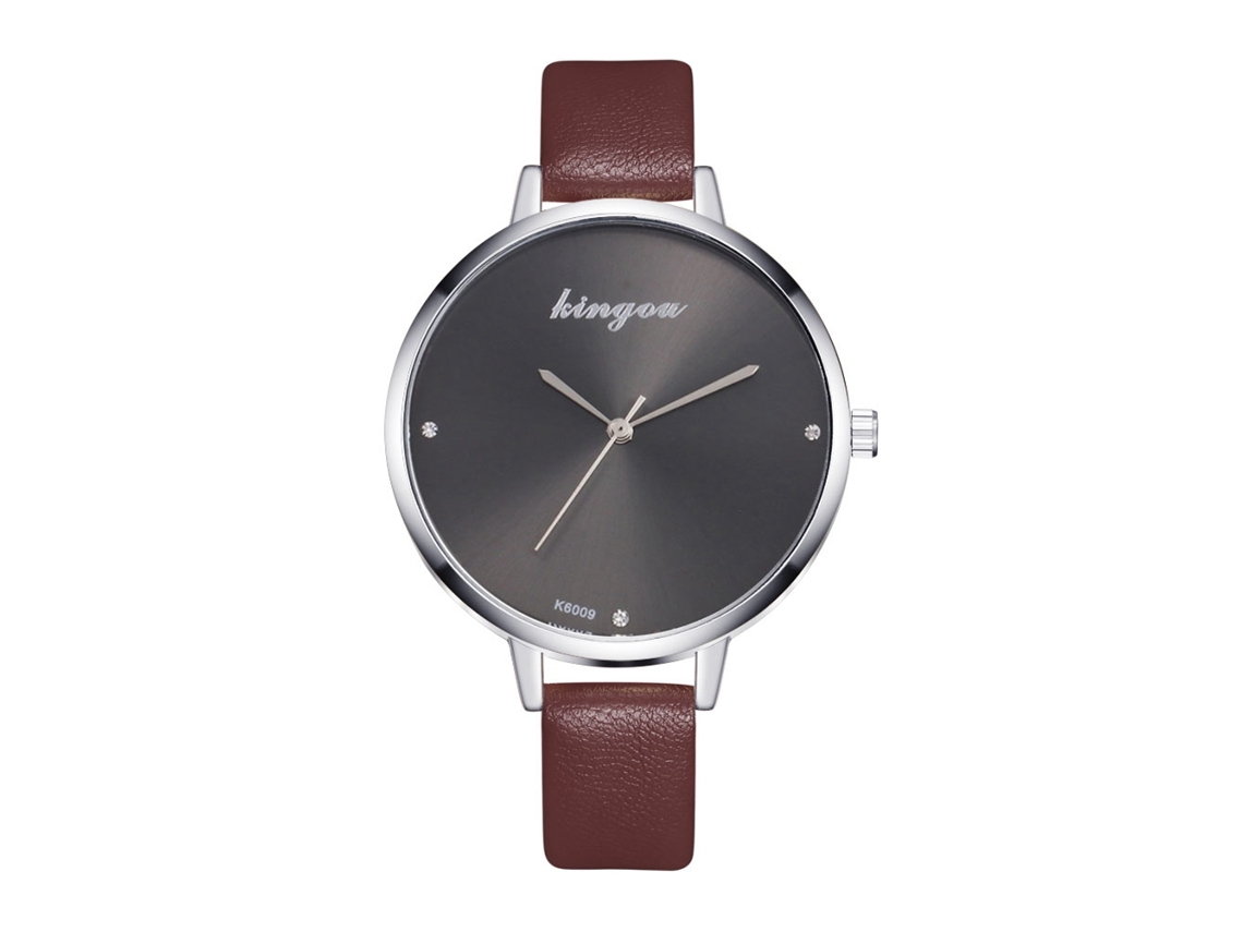 Reloj Analógico Para Mujer Con Disco Brillante Y Correa Informal De Piel Sintética Marrón.