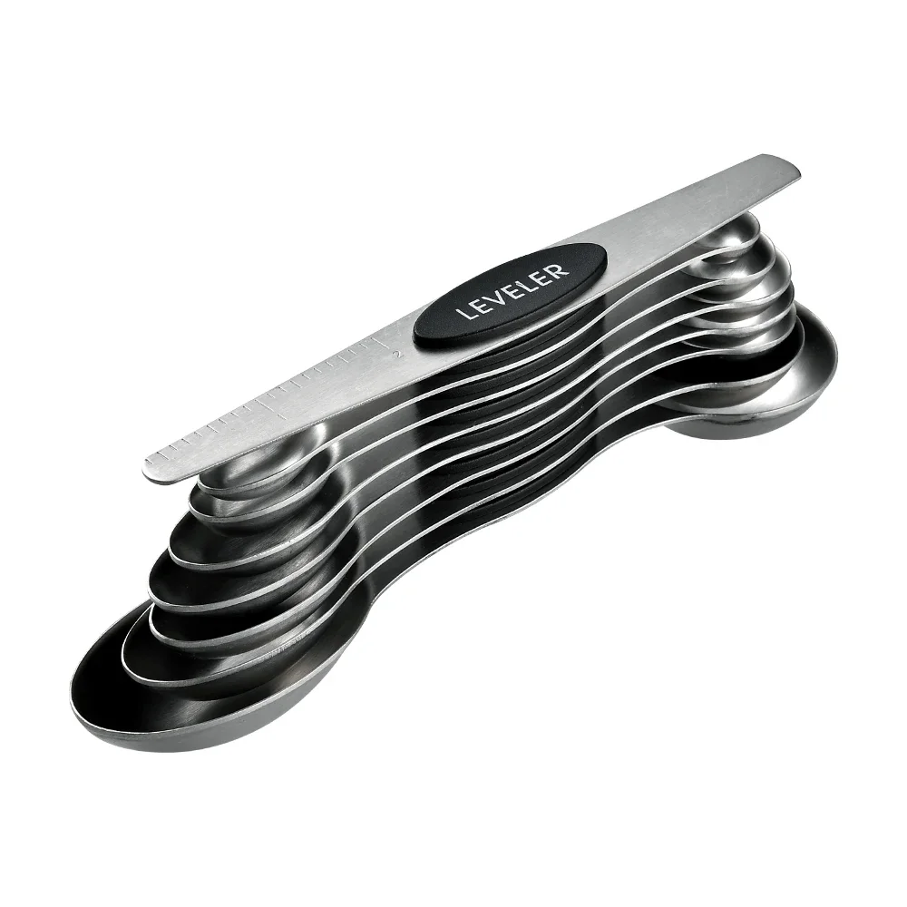 (plata) Juego De 8 Cucharas Medidoras Magnéticas, Acero Inoxidable, Cucharilla Apilable De Doble Cara.