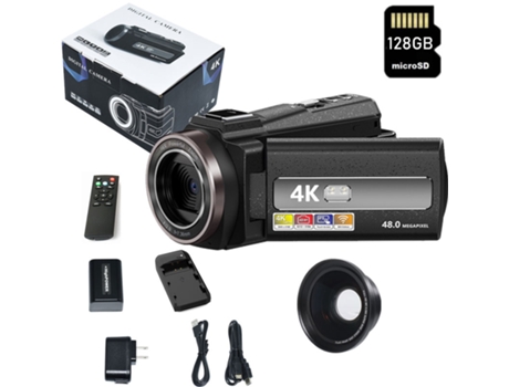 Cámara de fotos digital deportiva LKC HDV254 al aire libre 4K Pantalla de 3.0 pulgadas + 128GB + Lente gran angular Y Base de carga - Negro