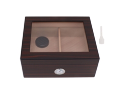 Humidificador de cigarrillos de madera con tapa transparente para 50 cigarrillos. Humidificador con higrómetro para novio o papá.