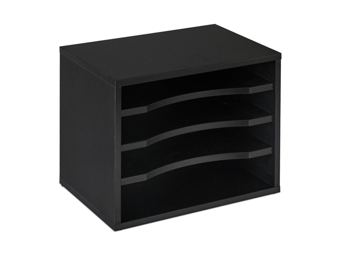 Relaxdays Organizador Documentos, Formato A4, Almacenamiento Amplio Cartas, 4 Compartimentos, 28 X 35,5 X 25 Cm, Negro