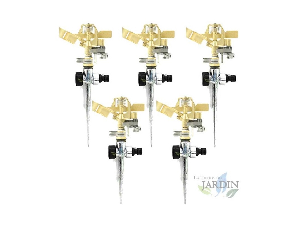 Aspersor Riego Laton Ajustable 10-15 M Rosca 1/2'' Incluye Porta Aspersores Metalicos Pack 5 SUINGA