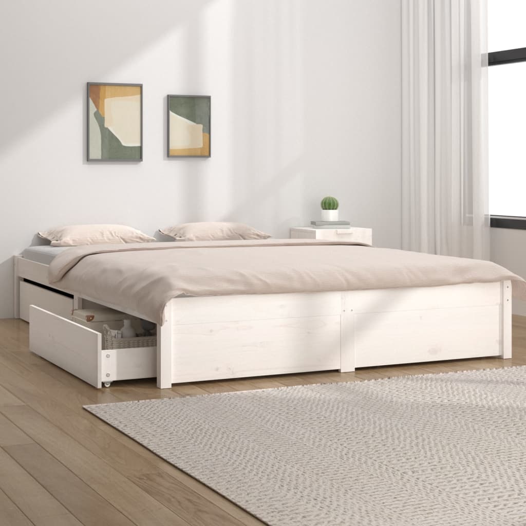Vidaxl Estructura Cama matrimonial somier dormitorio base habitación muebles mobiliario hogar cuarto descanso con cajones blanco 150x200 cm madera