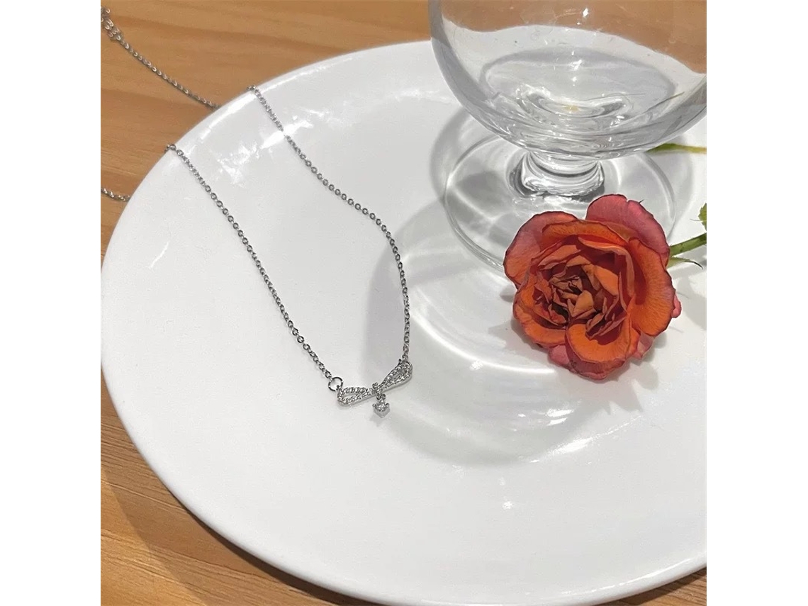 Collar con lazo dorado y lágrima de circonita, estilo sofisticado y elegante, versátil MDUG (plata y oro blanco).