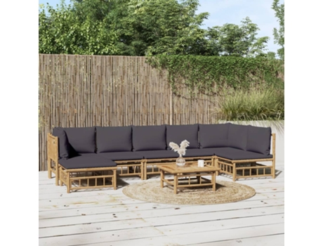 MAISON EXCLUSIVE Set de muebles de jardín 8 piezas bambú con cojines gris oscuro