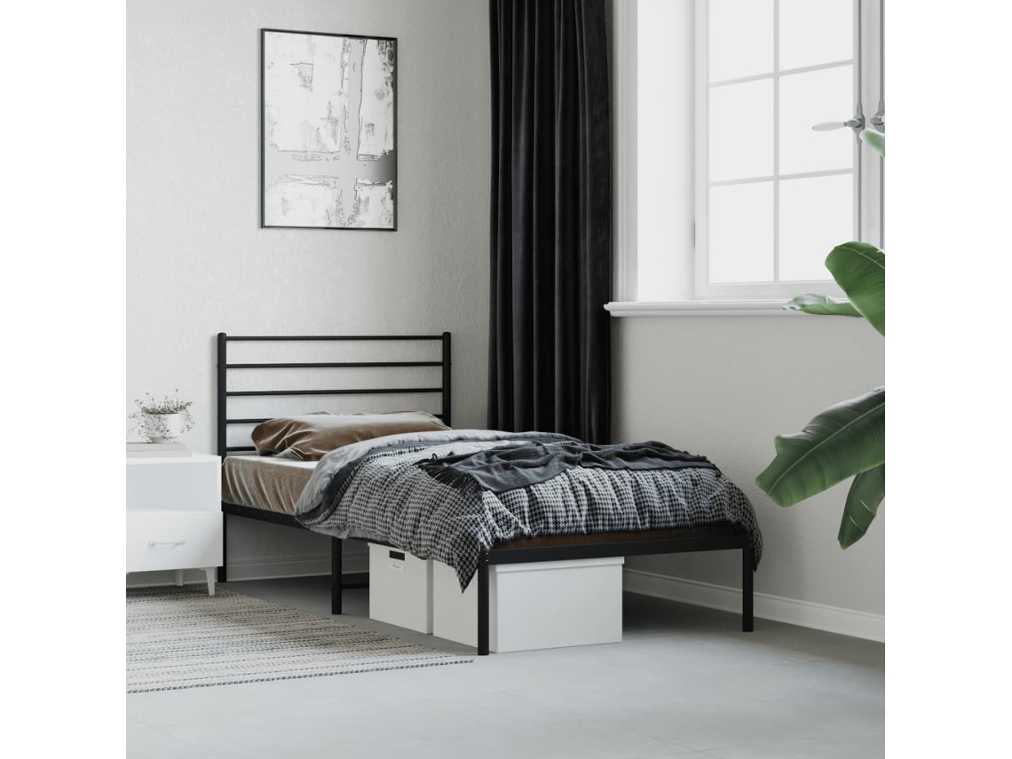 Estructura Cama Sin Colchón Con Cabecero Metal Negro 90x200 Cm