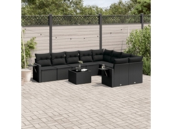 Conjunto de sofá de jardín de 10 piezas con cojines en mimbre sintético negro de DKD Home Decor