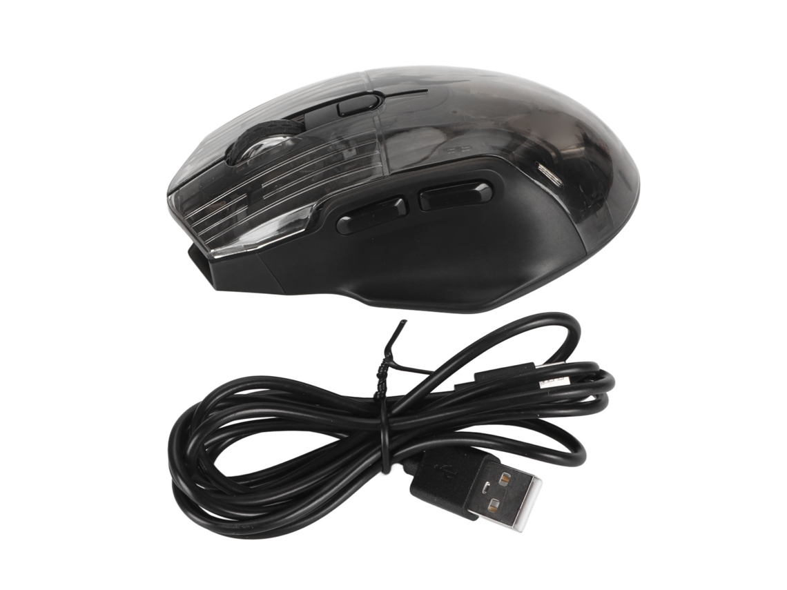 Mouse Gamer Baoj-2026 com 3 Modos: Sem Fio 2.4G Bluetooth, Com Fio USB, DPI Ajustável, Silencioso, RGB, Transparente, para PC e Tablet (Preto)