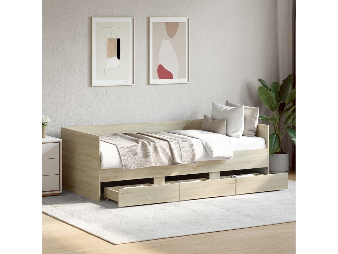 Sofá Cama Con Cajones Sin Colchón Roble Sonoma 100x200 Cm