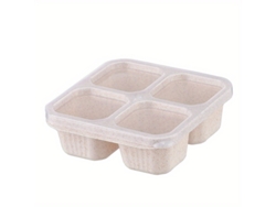 Viewleaf - Loncheras Bento con tapa (paquete de 3), 4 compartimentos, reutilizables, sin BPA, duraderas, color beige, para la escuela, el trabajo y viajes
