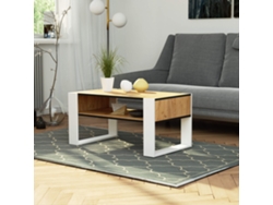 Mesa De Centro Akord Domi Roble Craft 92 Cm Con Patas En Color Blanco 92x53x45 Cm