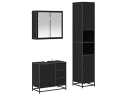 Juego de muebles de baño con puerta, 3 piezas, roble negro