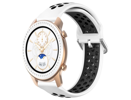 Correa de reloj inteligente para Amazfit GTR 42MM 20mm Correa de reloj deportivo transpirable perforada de silicona (blanco + negro)