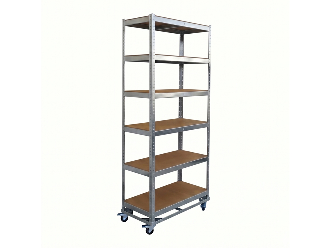 Estante Relaxdays P/ Cargas Pesadas C/ Rodízios, 209 X 90 X 40 Cm, 900 Kg, 6 Prateleiras, Aço, Encaixe, Prateada