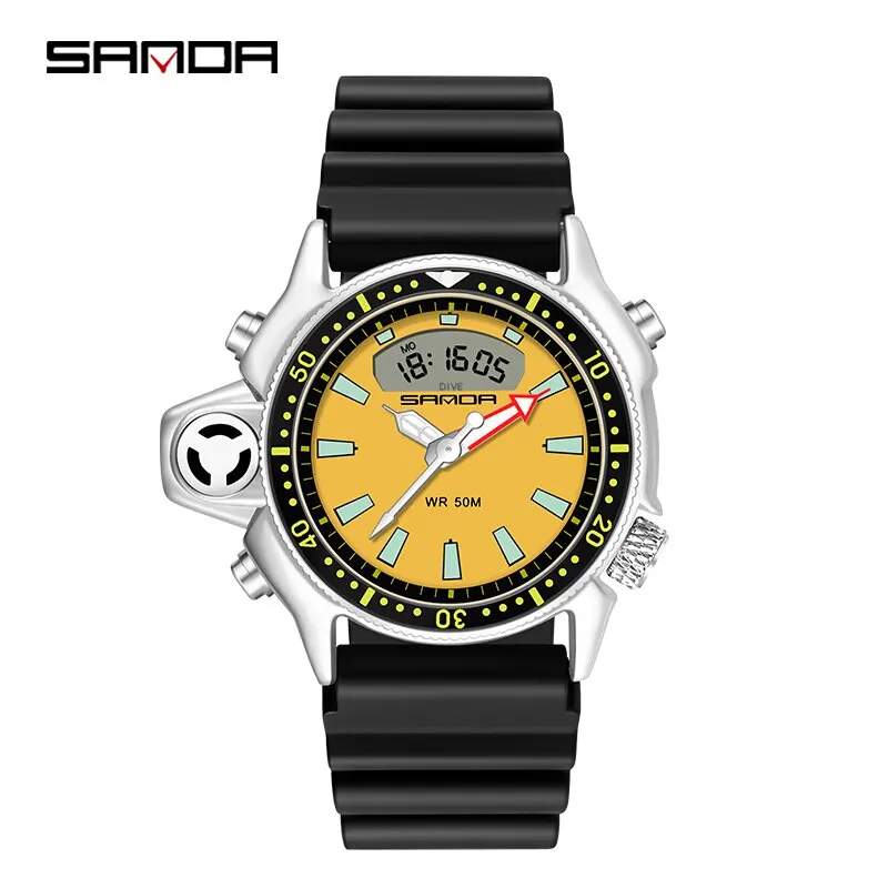 Reloj Deportivo Digital De Cuarzo Para Hombre (amarillo), Resistente Al Agua, Con Alarma Y Doble Pantalla.