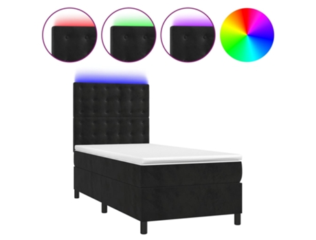 VIDAXL Colchón con somier/LED (Negro - Terciopelo - 90 x 200 cm)