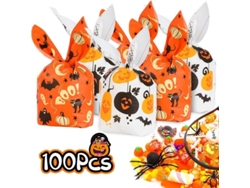 100 Bolsas De Dulces De Halloween De 14x23 Cm Con 6 Diseños Divertidos Para Fiestas Y Regalos.