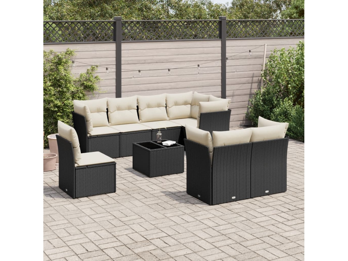 Conjunto de sofás de jardín de 9 piezas DKD Home Decor con cojines de mimbre negros