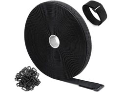 Cinta De Velcro Negra, 10 M X 2,5 Cm, Con 50 Hebillas, De Fácil Corte, Reutilizable.