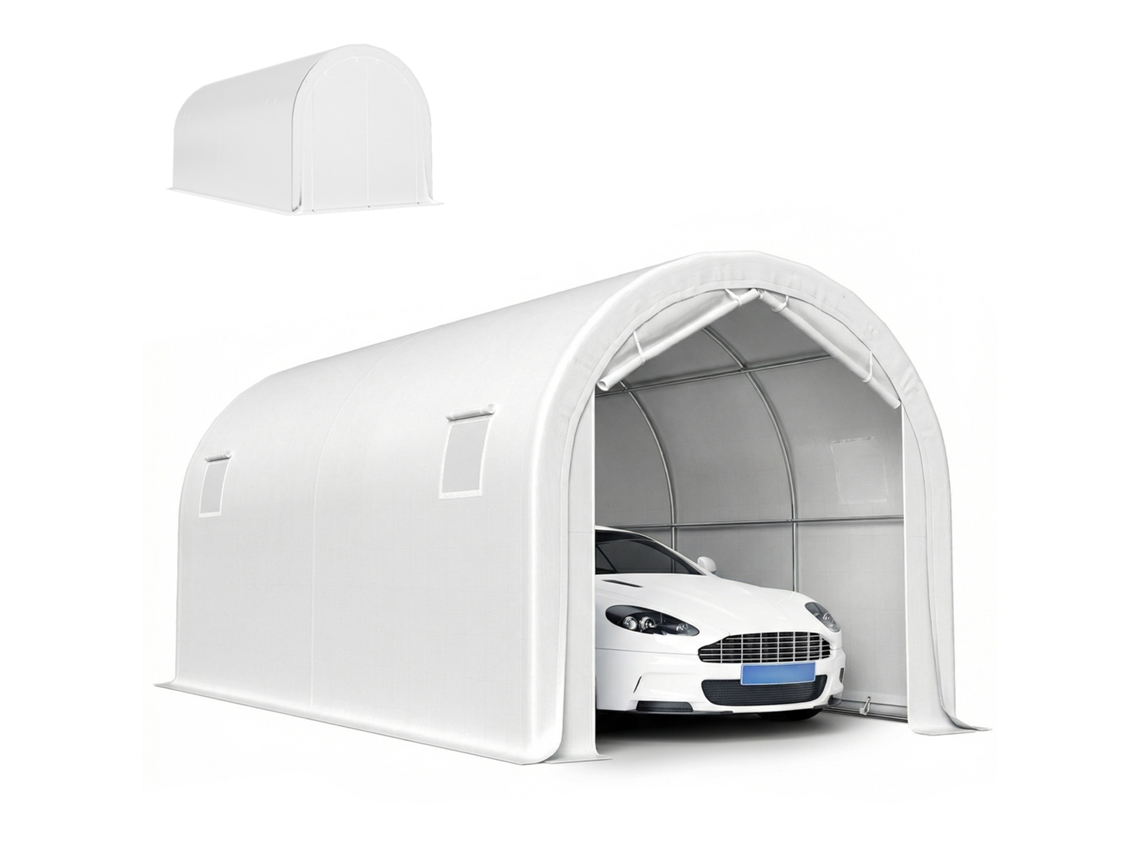 Garaje Exterior Para Coche 3x6 M Impermeable Con Tejido Pe Resistente Marco De Metal Galvanizado Upf 30+ Blanco