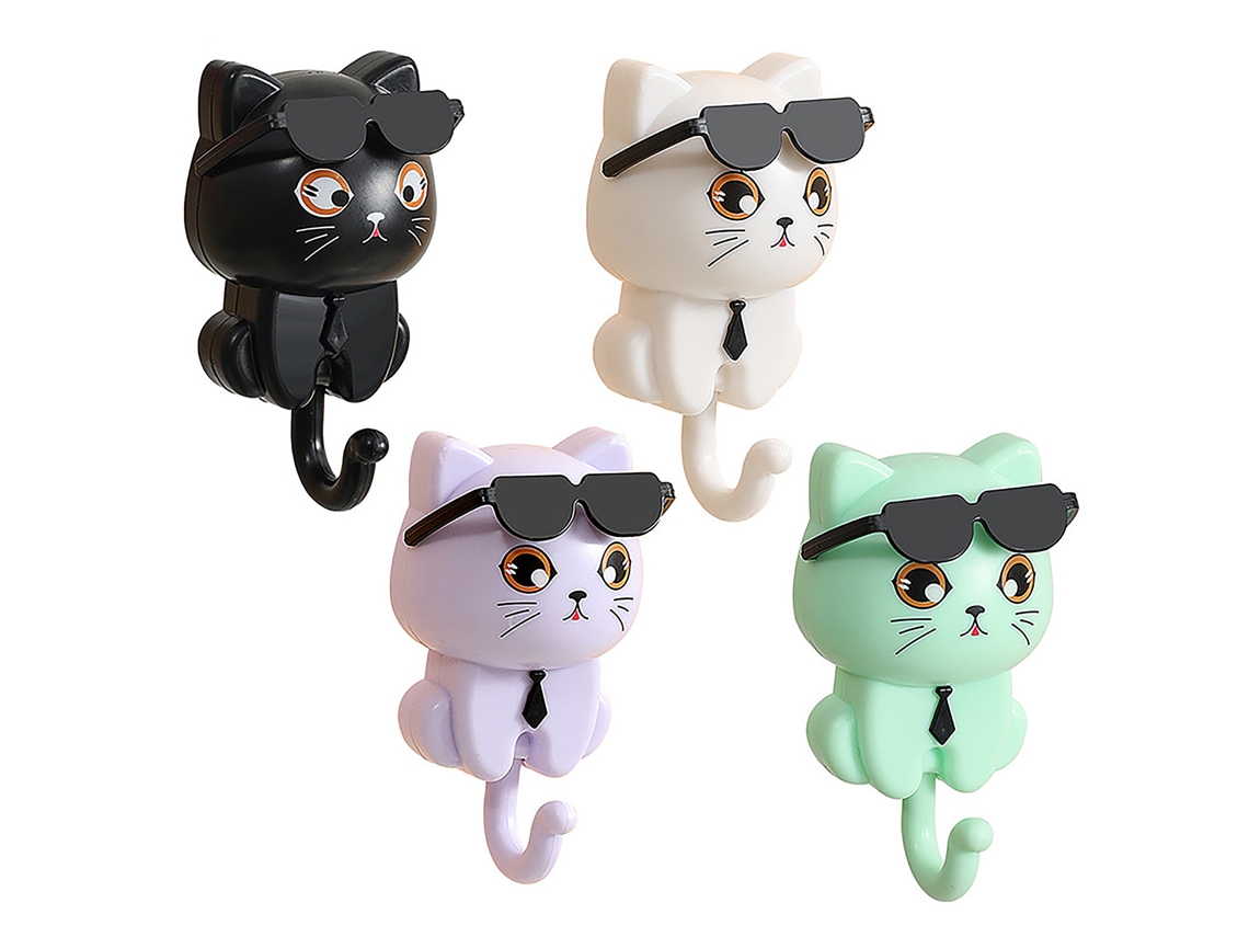 4 ganchos giratorios de dibujos animados de gato negro sin agujero
