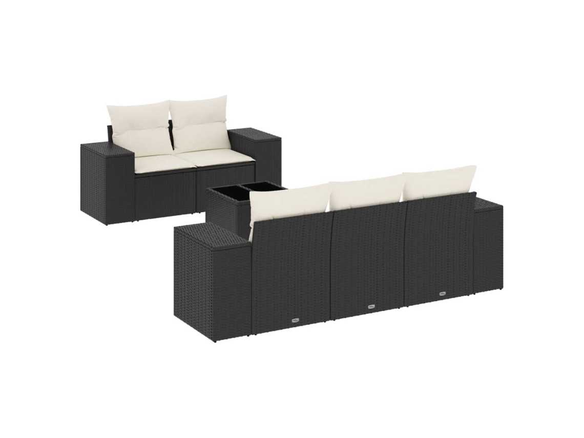 Maison Exclusive - Conjunto de sofá de jardín de 6 piezas con cojines de mimbre, color negro