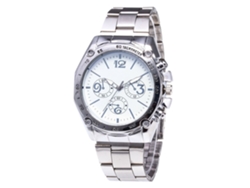 Reloj De Cuarzo Con Correa De Acero Moda Dial Redondo Para Parejas (blanco Plateado)
