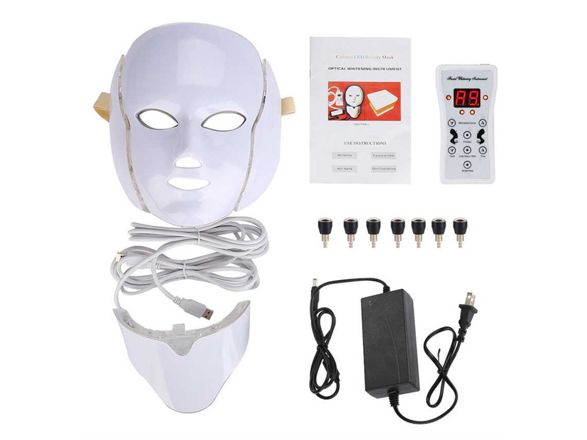 Mascarillas faciales y de cuello con iluminación LED, dispositivo antiacné, iluminador y rejuvenecedor de la piel.