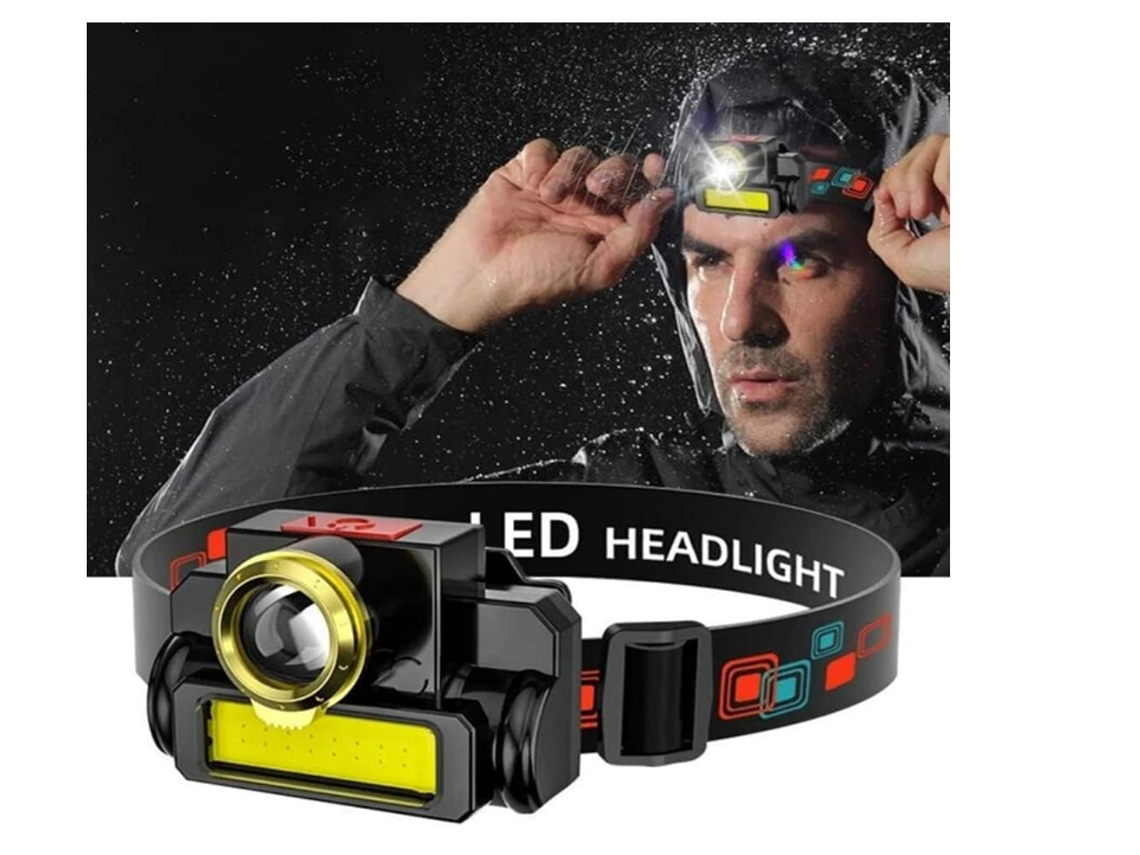 Linterna frontal recargable LED 30000LM Linterna LED de trabajo más brillante con zoom Linterna frontal impermeable para acampar Linterna (Negro) YIZHOOD