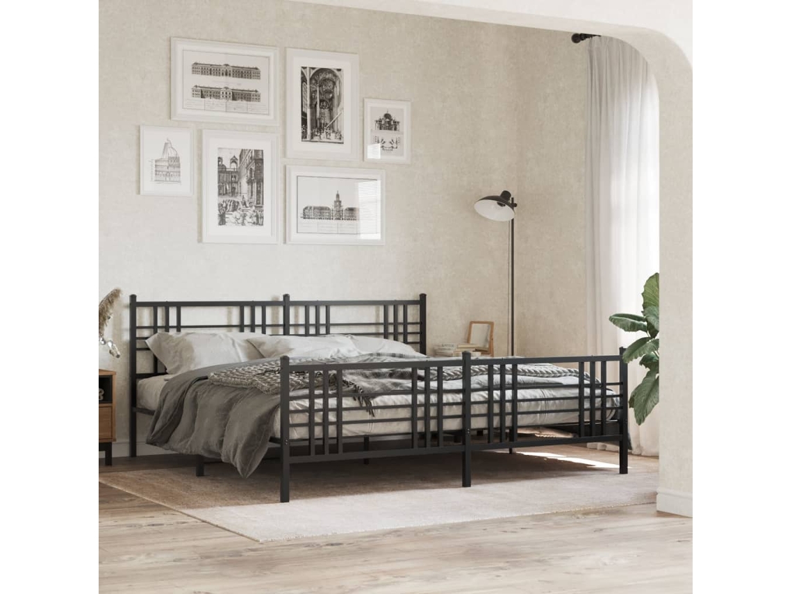 Estructura Cama Sin Colchón Con Estribo Metal Negro 183x213 Cm